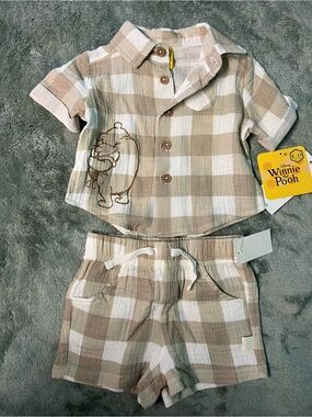 Beige Plaid baby Pooh Set